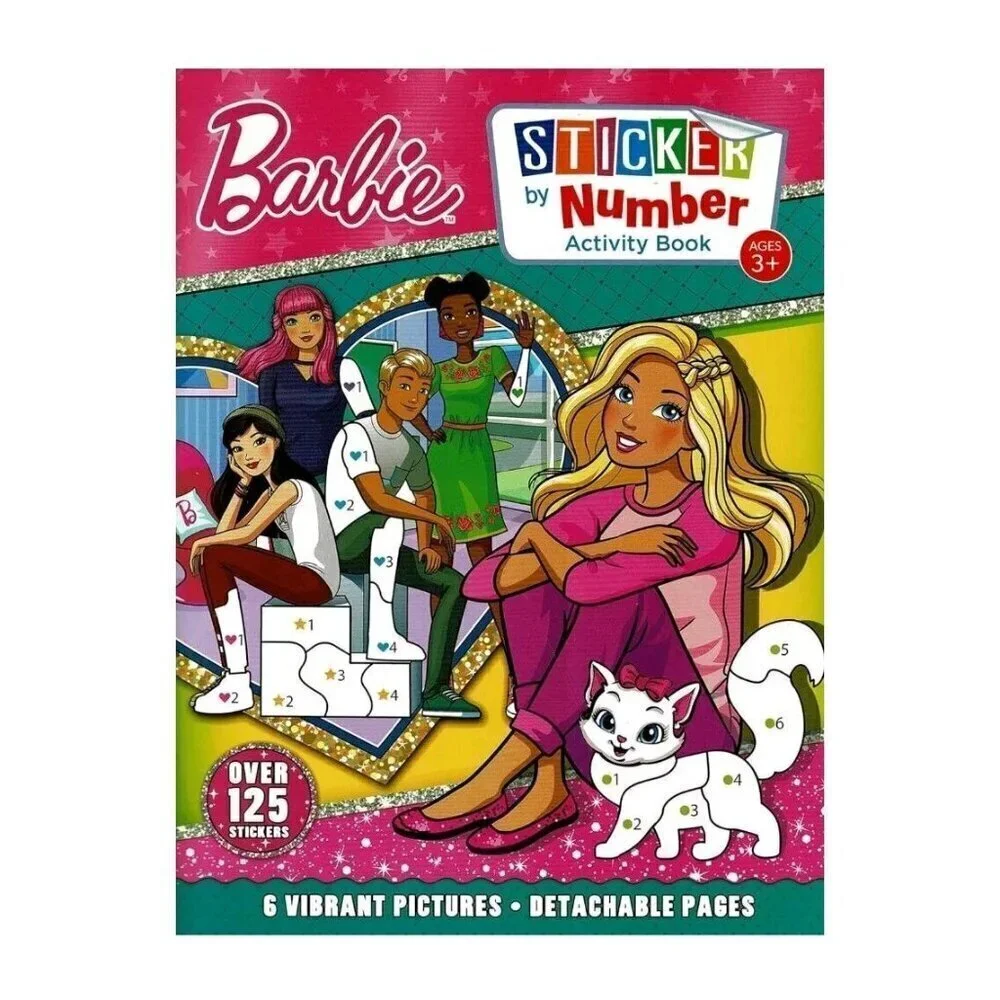 New! Barbie - Sticker by Number Activity Book Over 125 Stickers Kids Puzzles